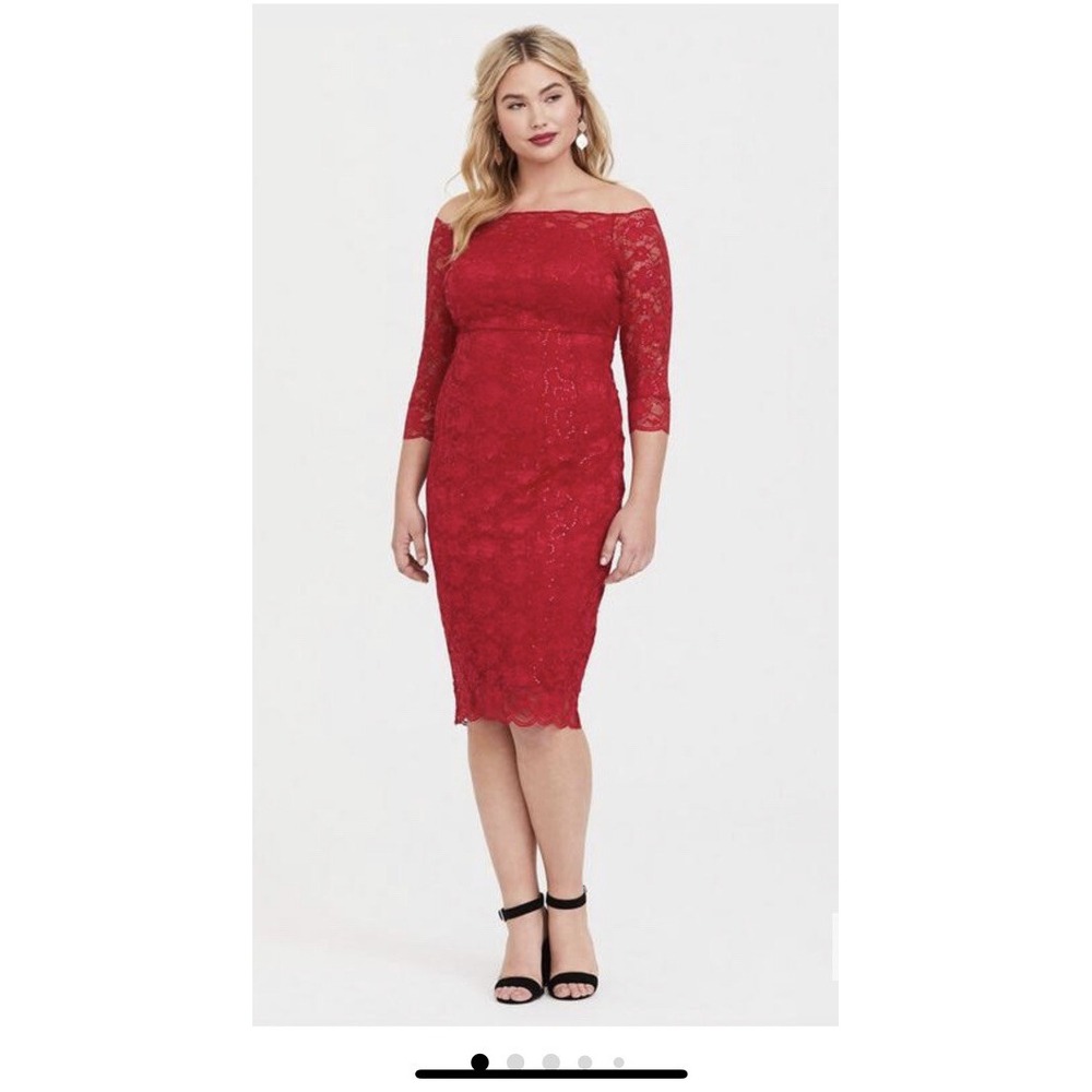 NWT! Torrid Off The Shoulder Mini Dress in Lace Sequin Red Size: 24 3x New